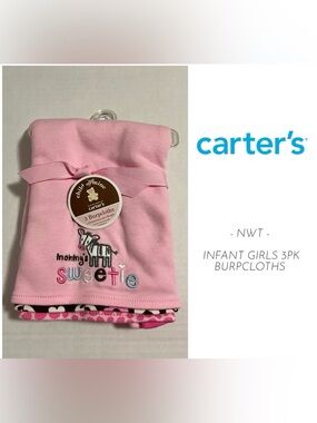 🆕CARTER’S - NWT - 3PK - INFANT GIRLS REVERSIBLE BURPCLOTHS